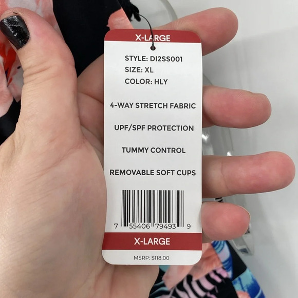 DKNY One Piece Swimsuit Women Size XL Black Pink Floral Halter Tie Neck Swimwear - Picture 6 of 10